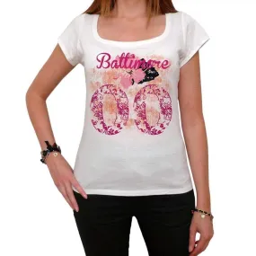 00, Baltimore, City With Number, Women's Short Sleeve Round White T-shirt 00008