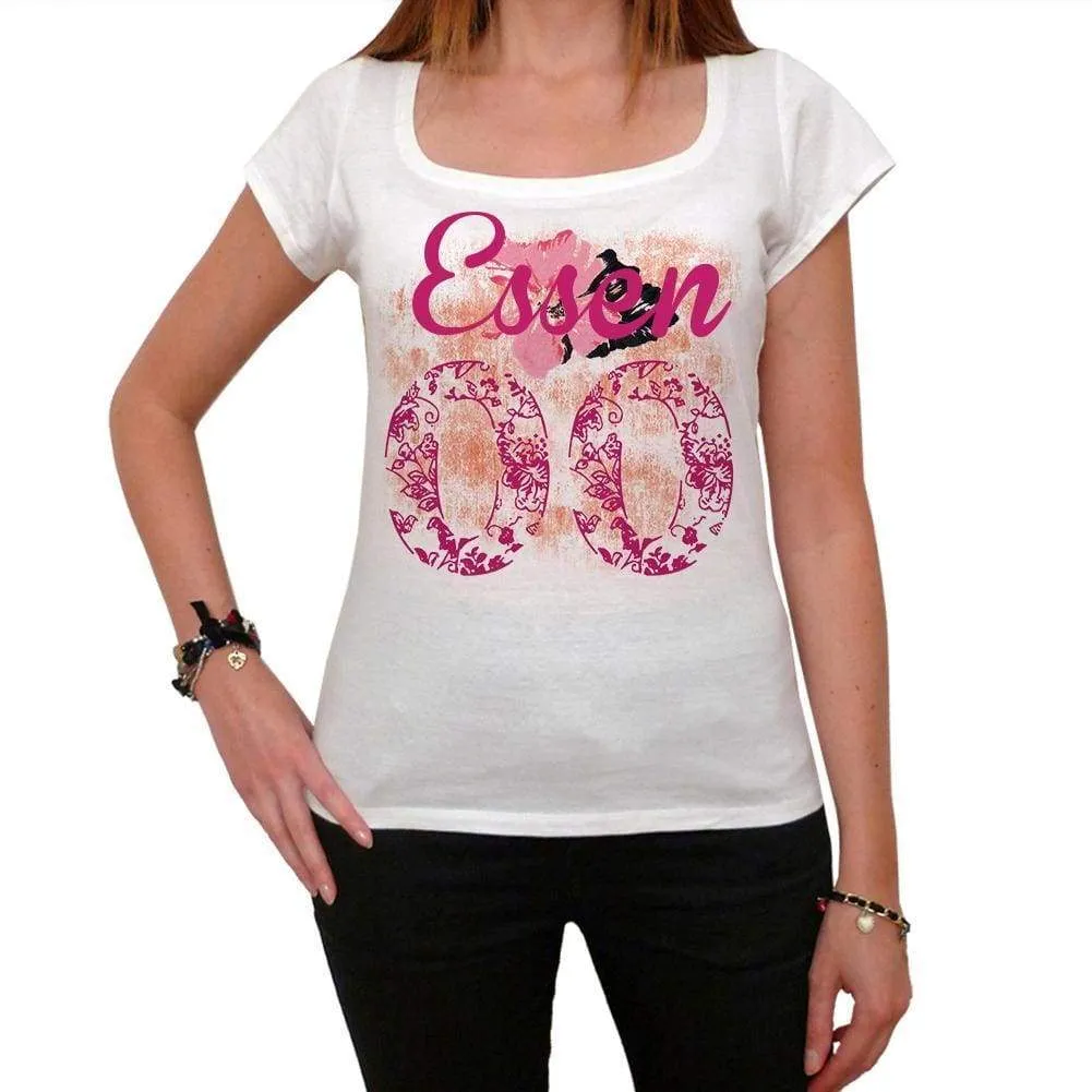 00, Essen, City With Number, Women's Short Sleeve Round White T-shirt 00008