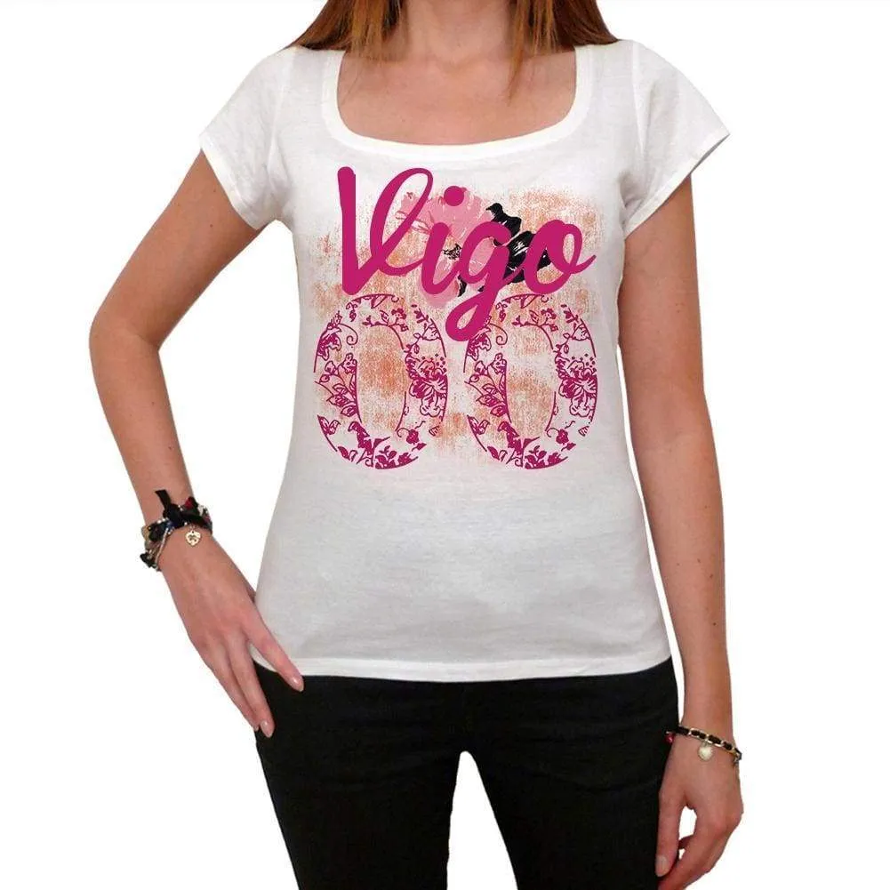 00, Vigo, City With Number, Women's Short Sleeve Round White T-shirt 00008