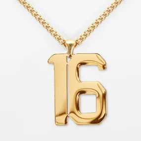 16 Number Pendant with Chain Kids Necklace - Gold Plated Stainless Steel