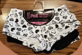 5pack Cotton Boyshorts Black & White Skulls