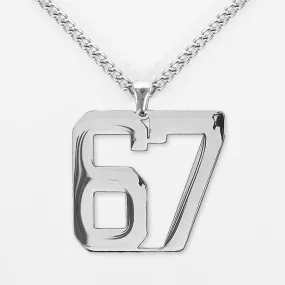 67 Number Pendant with Chain Kids Necklace - Stainless Steel