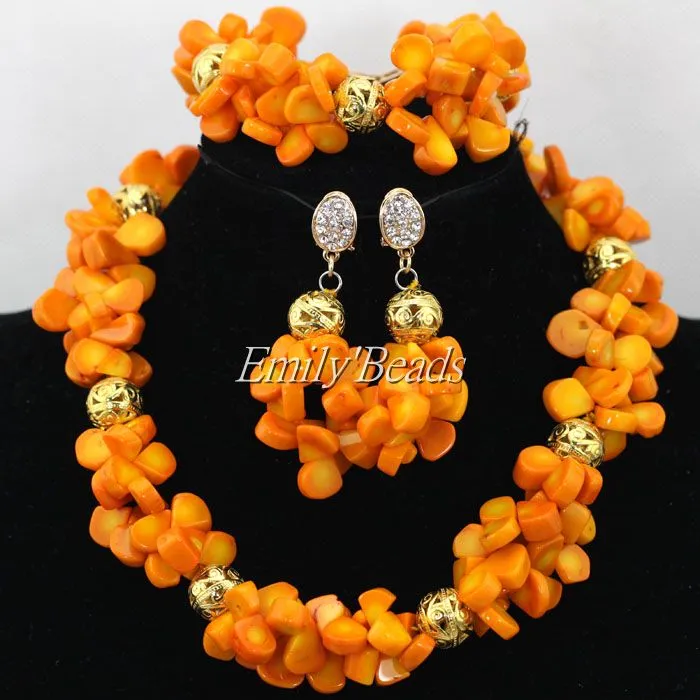 African Coral Beads Necklace Bracelet Earrings Jewelry Set