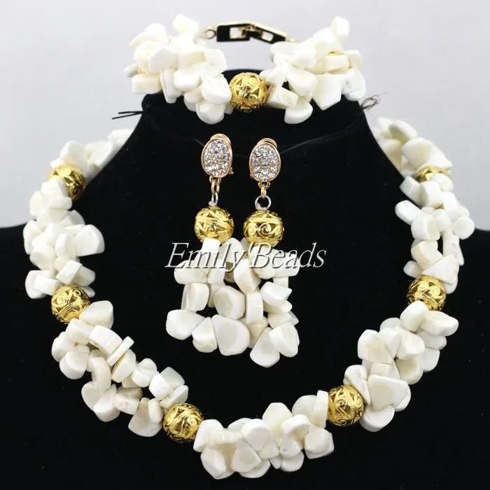 African Coral Beads Necklace Bracelet Earrings Jewelry Set