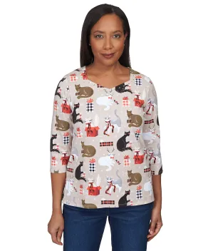 Alfred Dunner Cats & Christmas Key Item Knit Top