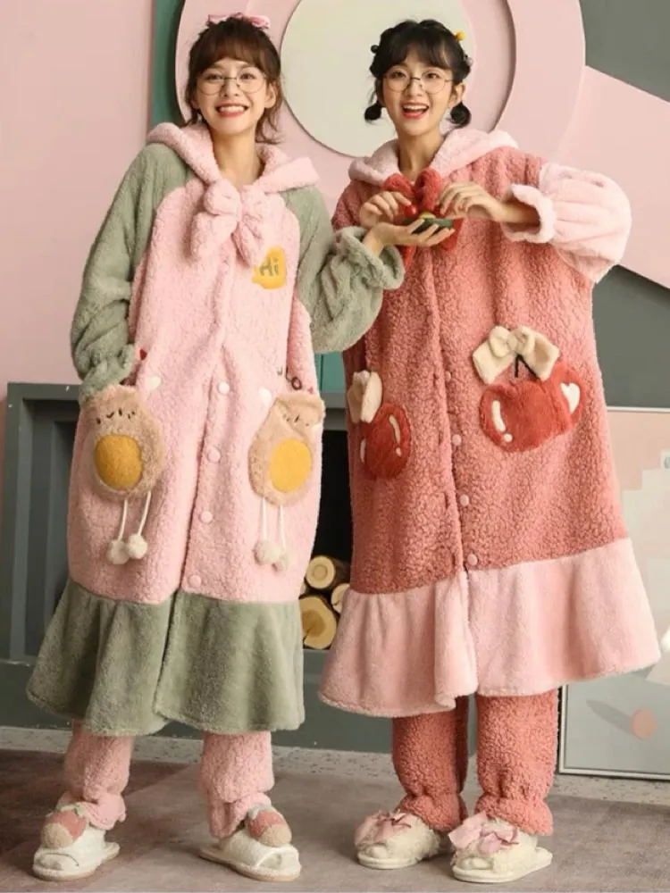 Apple Crisp Cozy Winter Fleece Sleepwear Nightgown Set