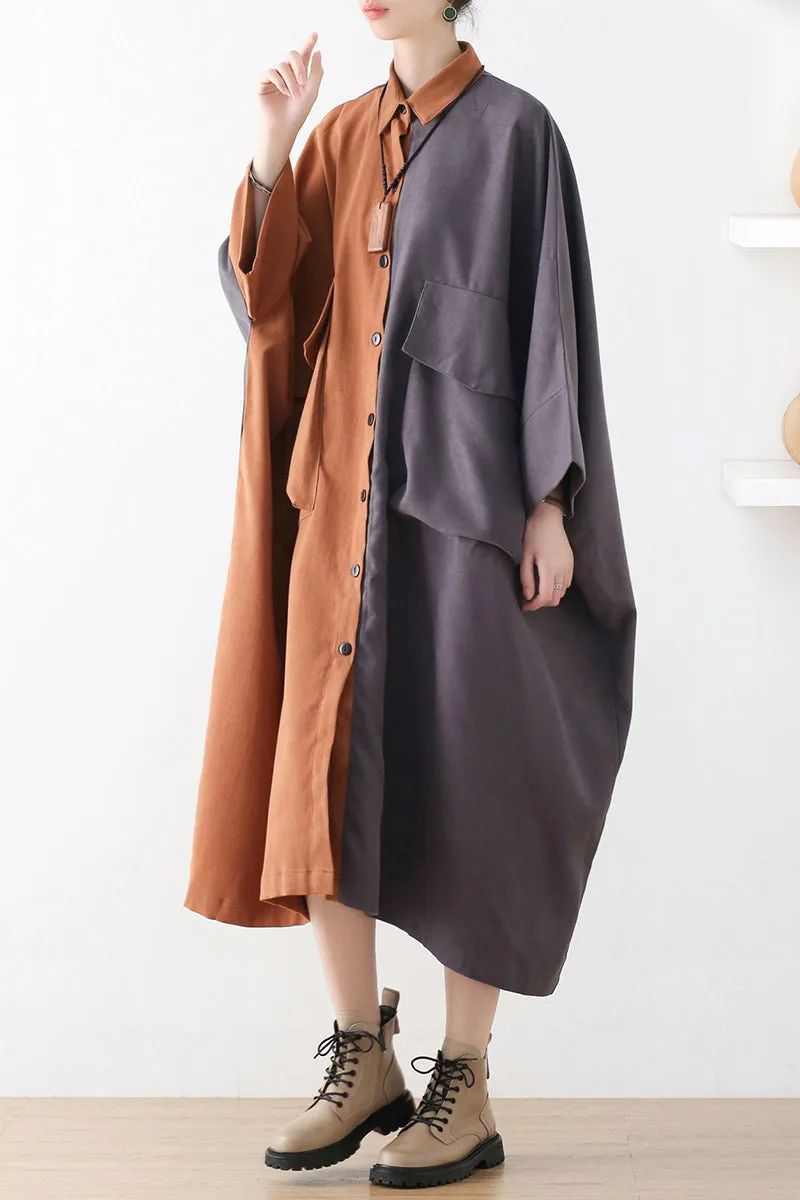 Autumn Retro Color Matching Loose Dress