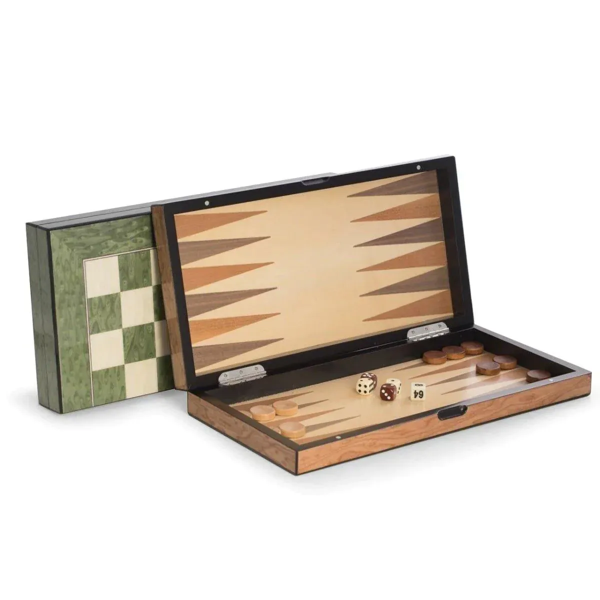 Backgammon & Chess Game Set in Green Lacquer