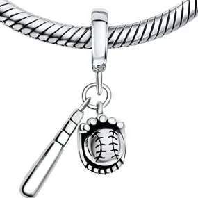 Baseball Bat Glove Dangle Pendant Charm