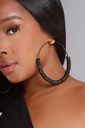 Basketball Vibes Oversized Rhinestone Hoop Earrings - Black