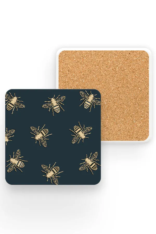 Bees Lux Drinks Coaster (Green & Gold)