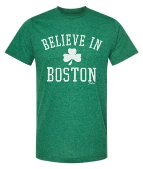 Believe In Boston (classic shamrock) Heather Green T-Shirt