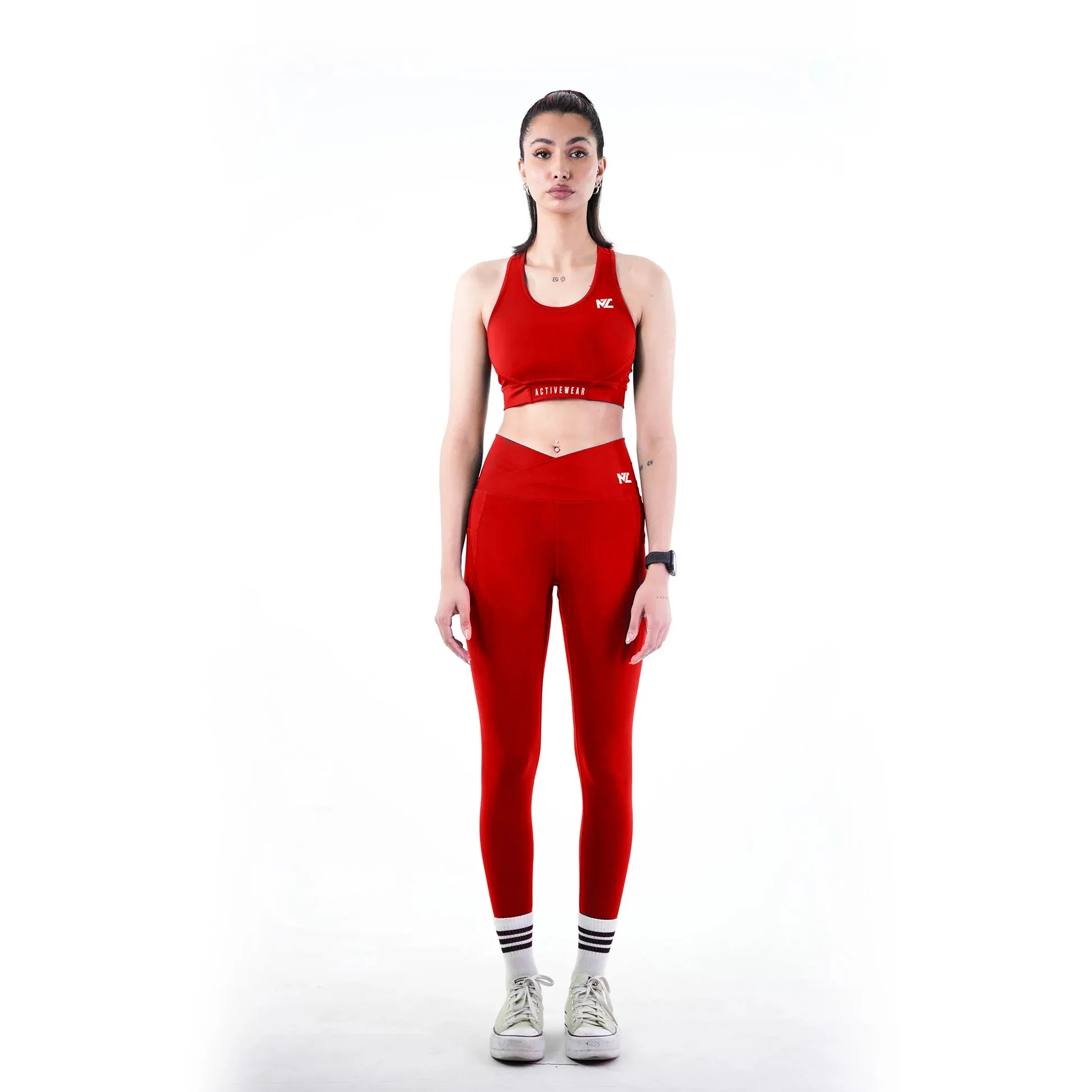 Belt Blend Leggings Crimson Red