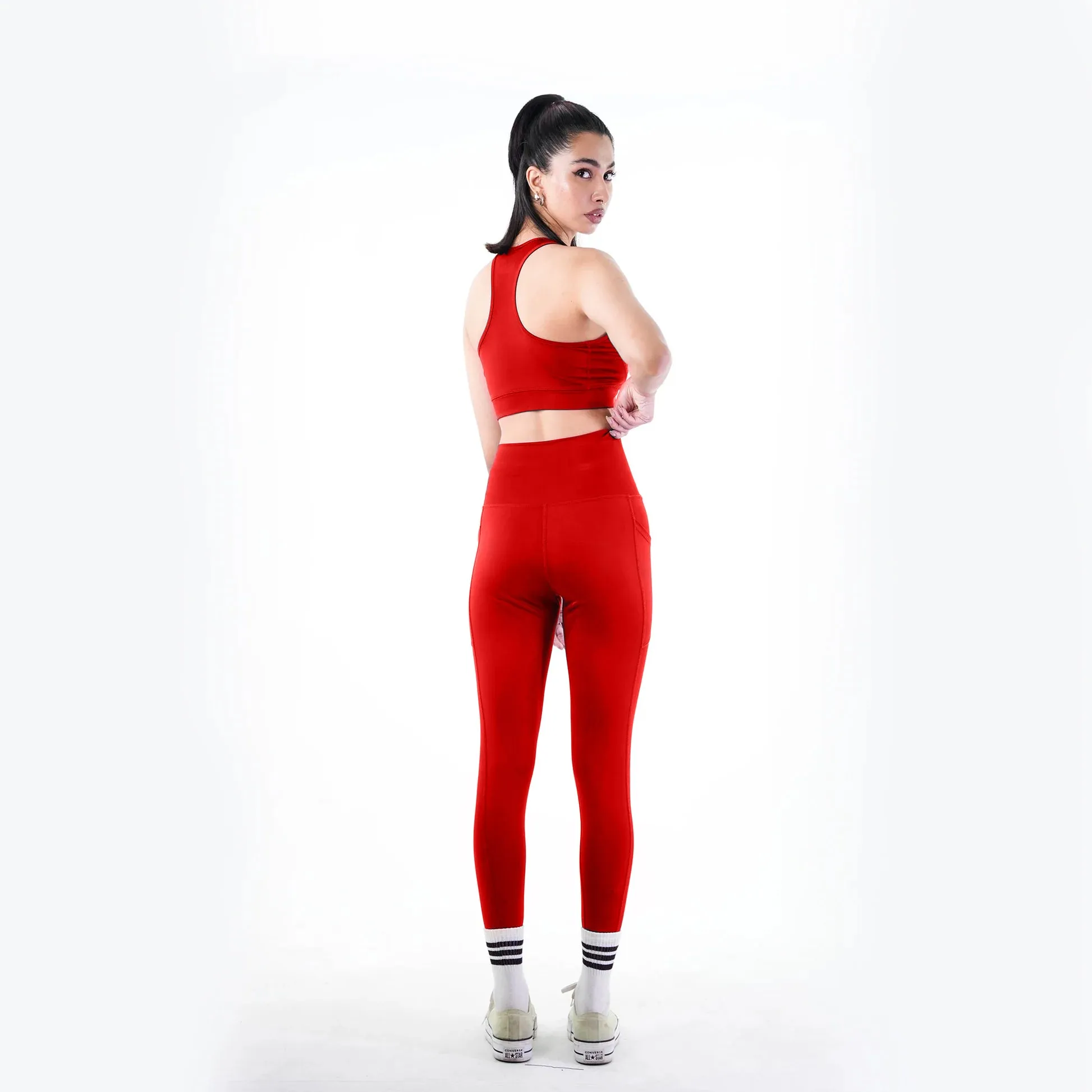 Belt Blend Leggings Crimson Red