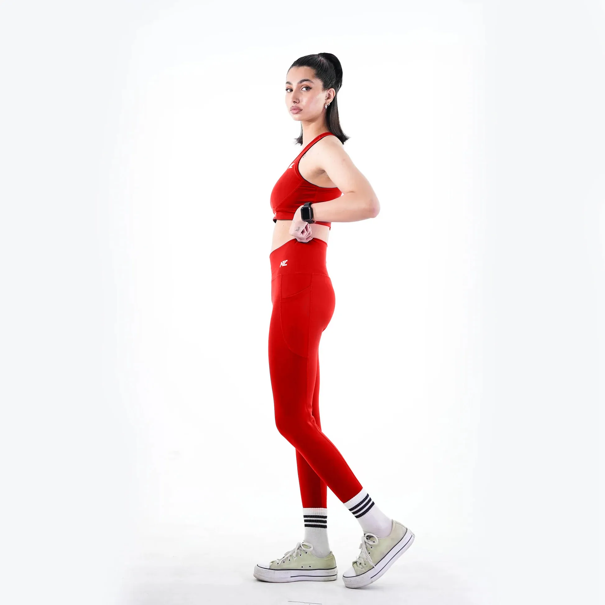 Belt Blend Leggings Crimson Red