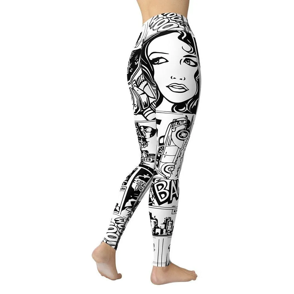 Black  & White Comic Book Yoga Leggings