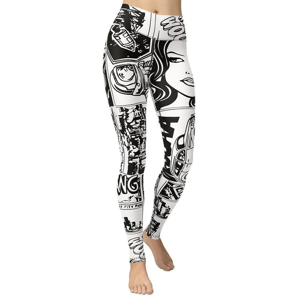 Black  & White Comic Book Yoga Leggings