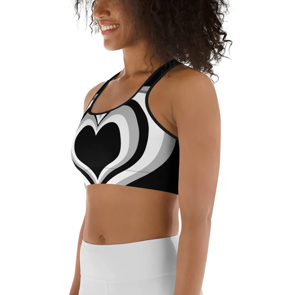 Black & White Heart Shaped Tunnel Sports Bra