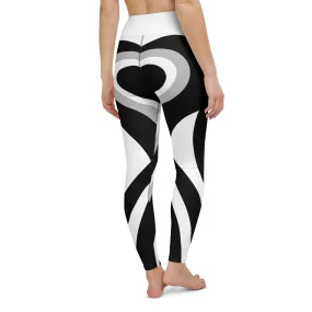 Black & White Heart Shaped Tunnel Yoga Leggings