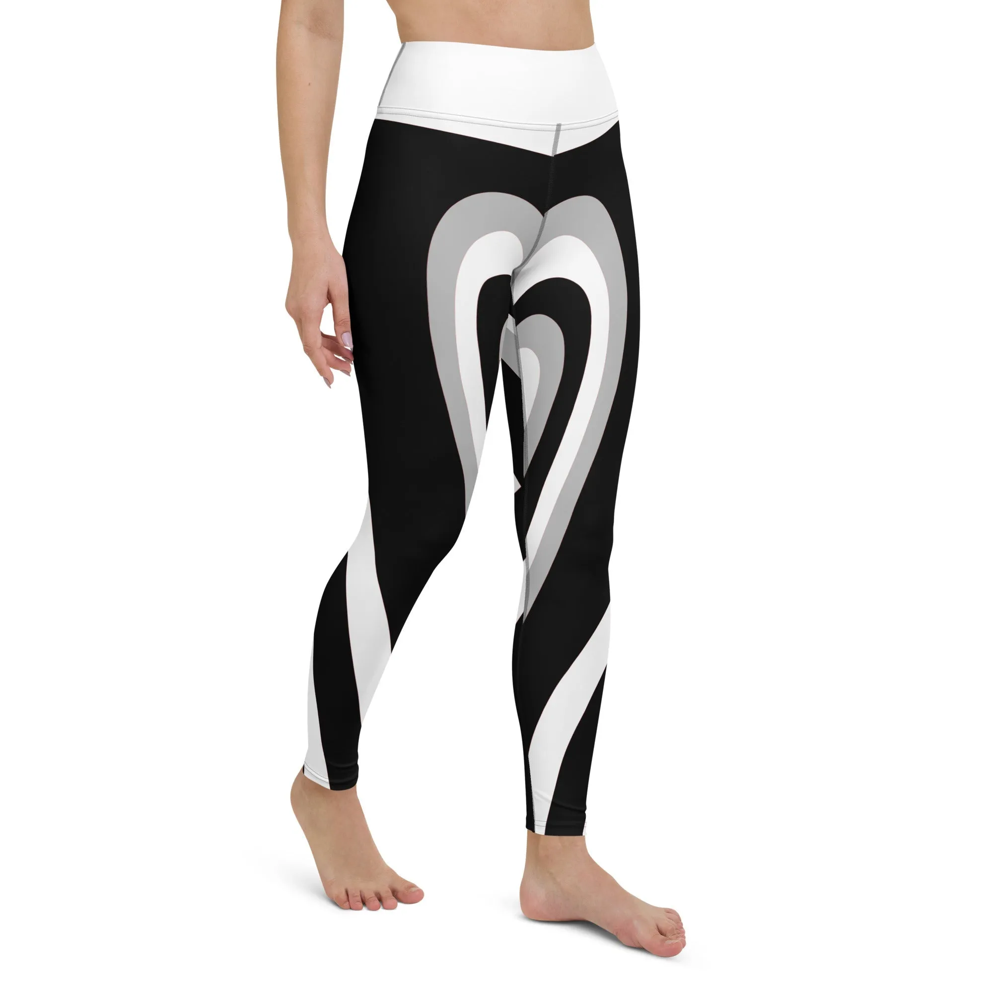 Black & White Heart Shaped Tunnel Yoga Leggings