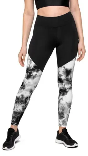 Black & White Tie Dye Compression Leggings