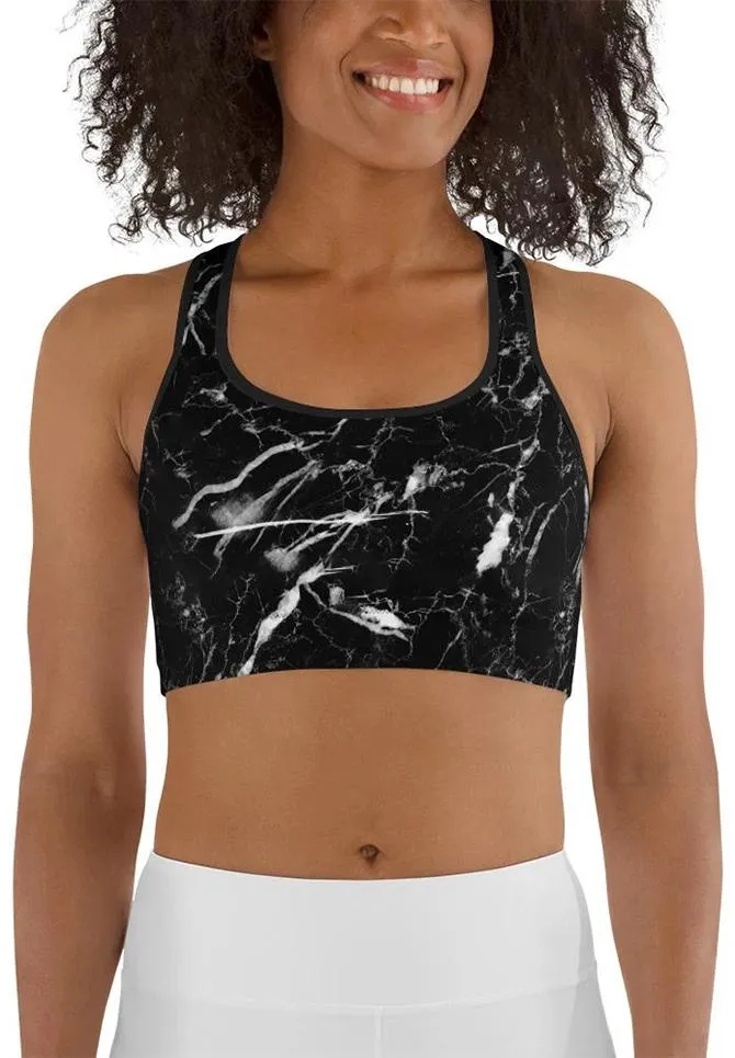 Black Marble Sports Bra