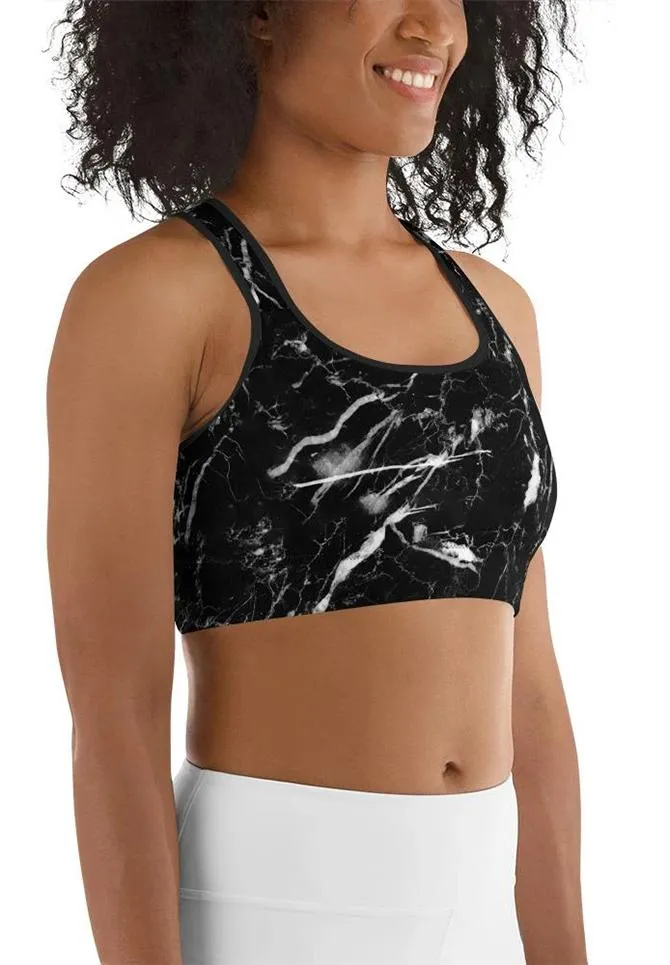 Black Marble Sports Bra