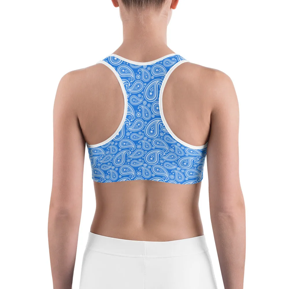 Blue & White Paisley Sports Bra