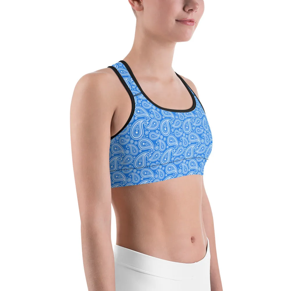 Blue & White Paisley Sports Bra