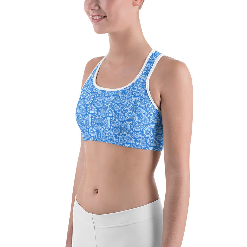 Blue & White Paisley Sports Bra