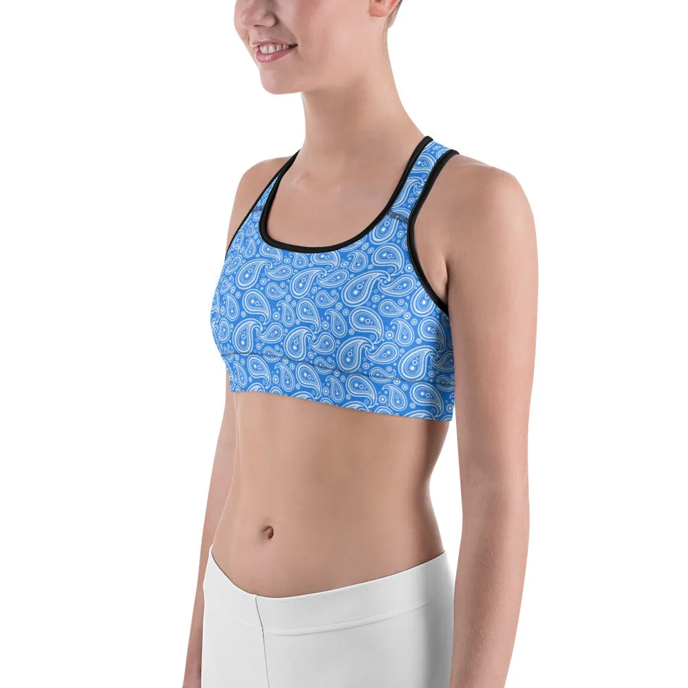 Blue & White Paisley Sports Bra