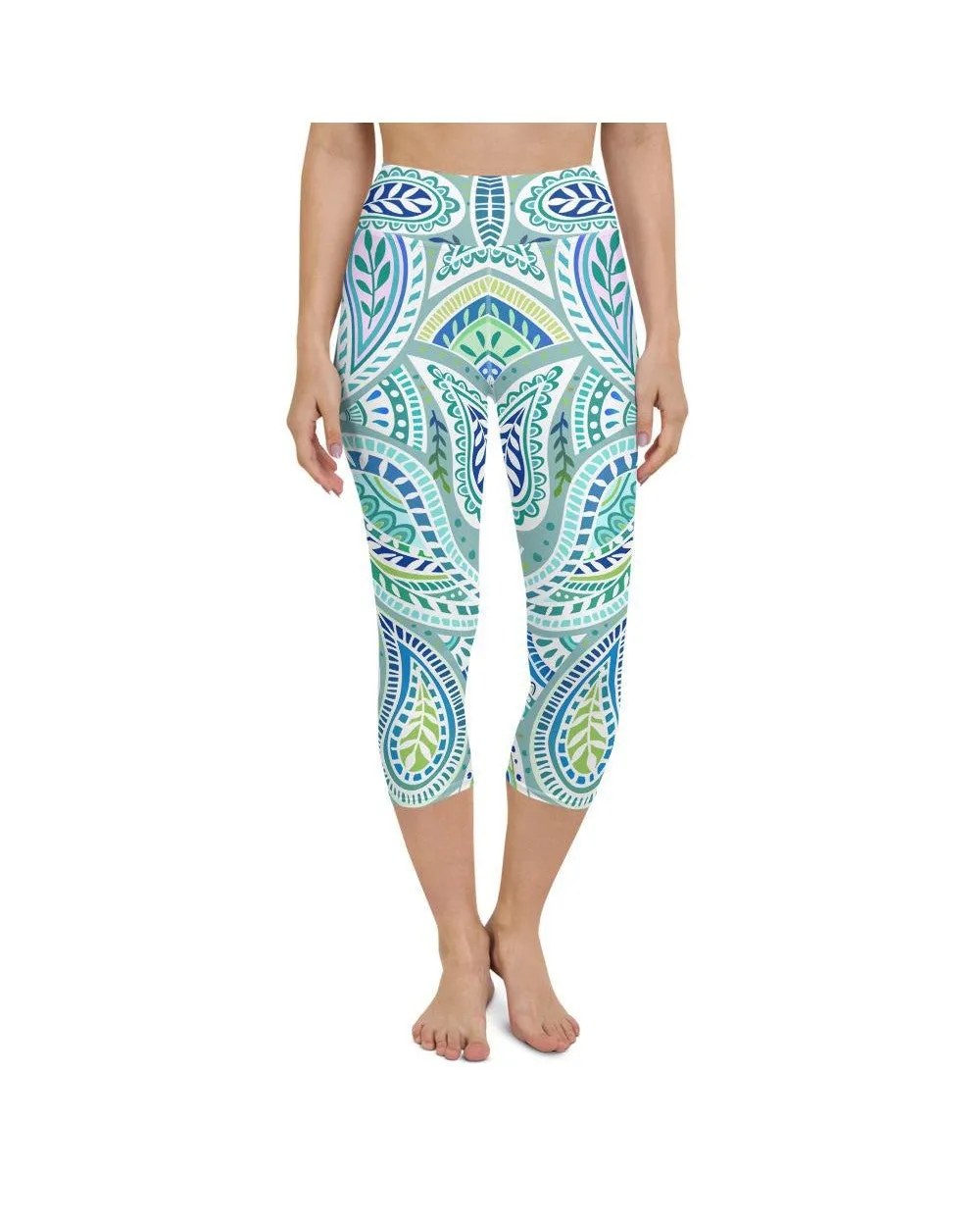 Blue and Green Paisley Yoga Capris