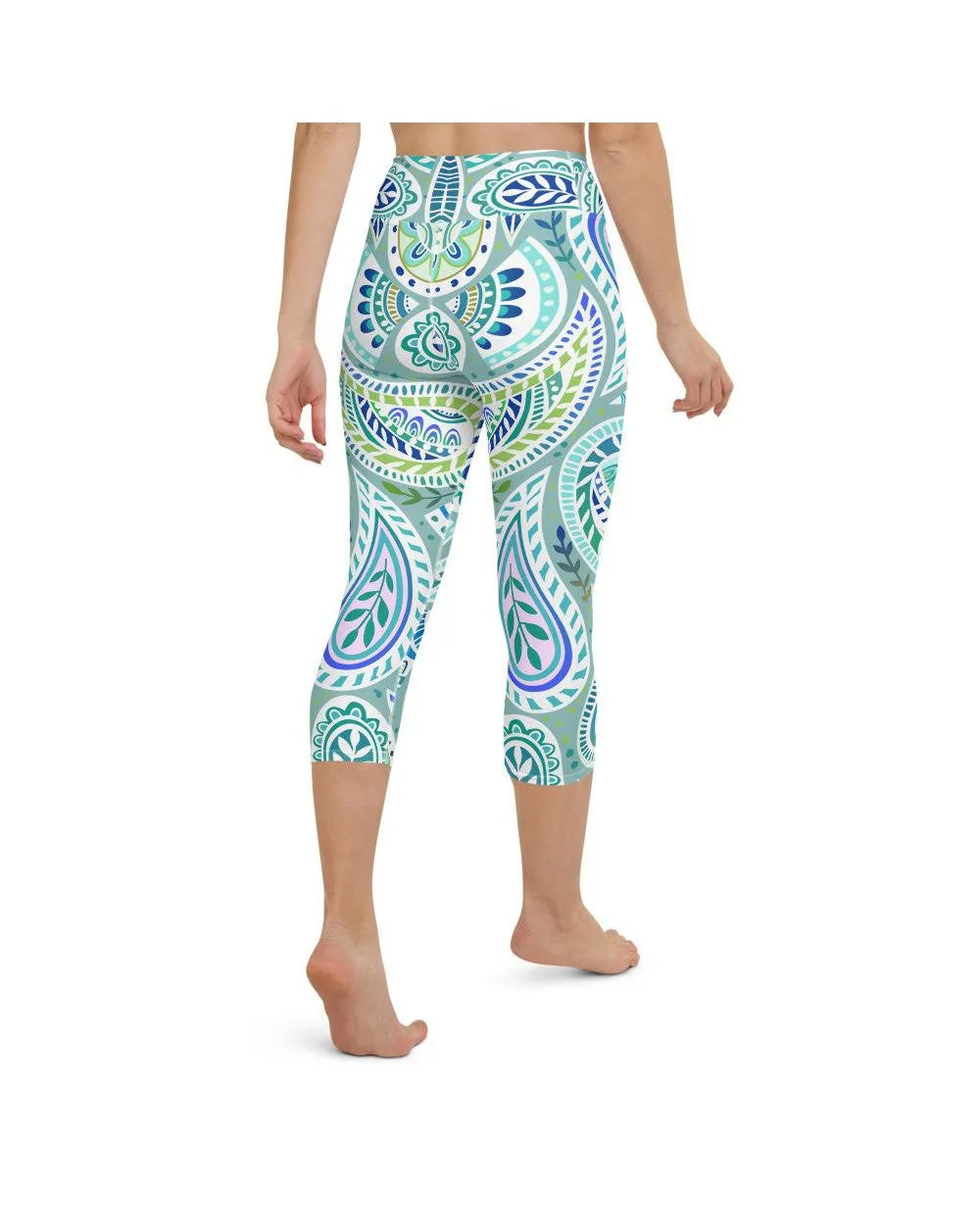 Blue and Green Paisley Yoga Capris