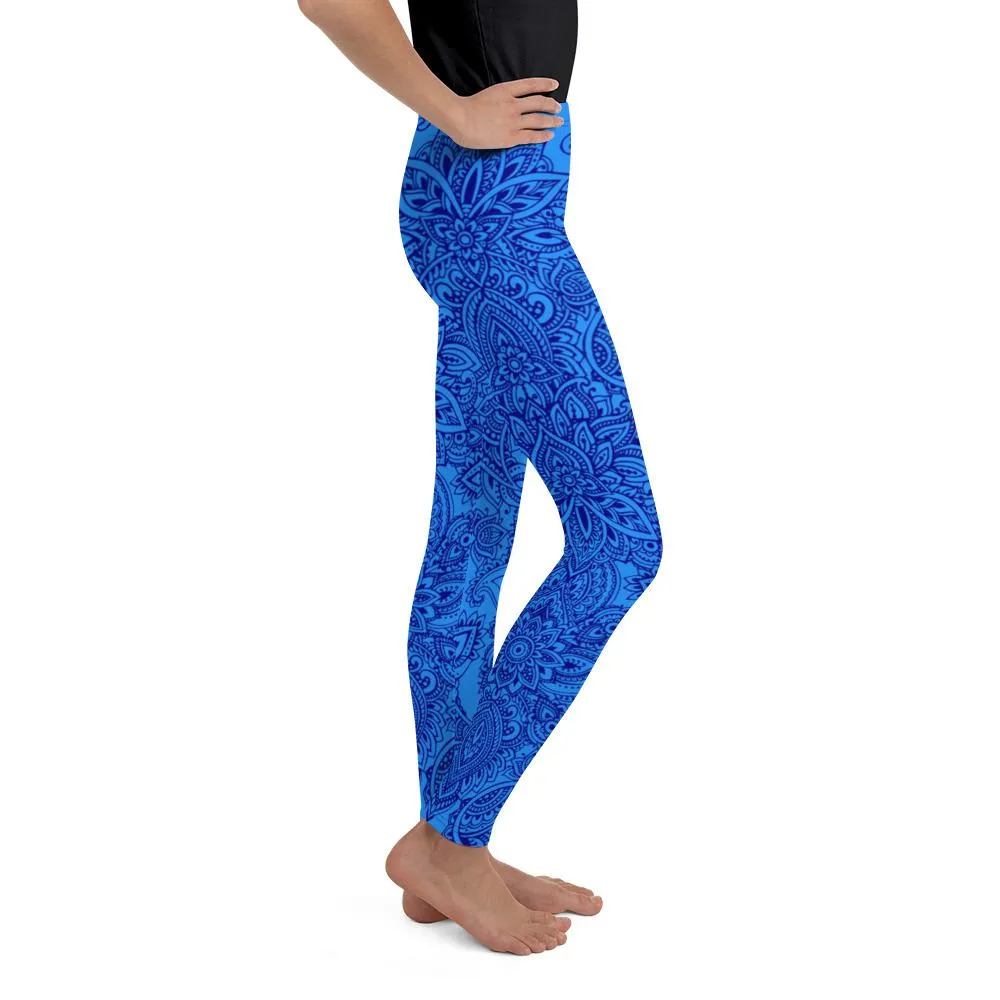 Blue and Navy Henna Tattoo Youth Leggings