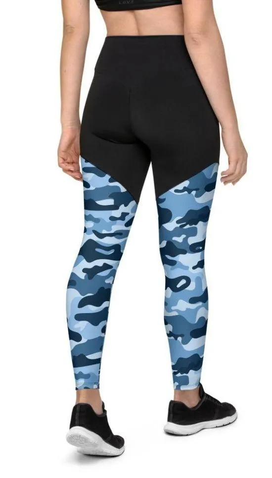 Blue Camo Compression Leggings