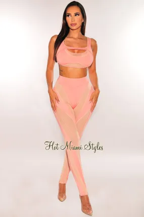 Blush Nude Illusion Sleeveless Stirrup Pants Two Piece Set