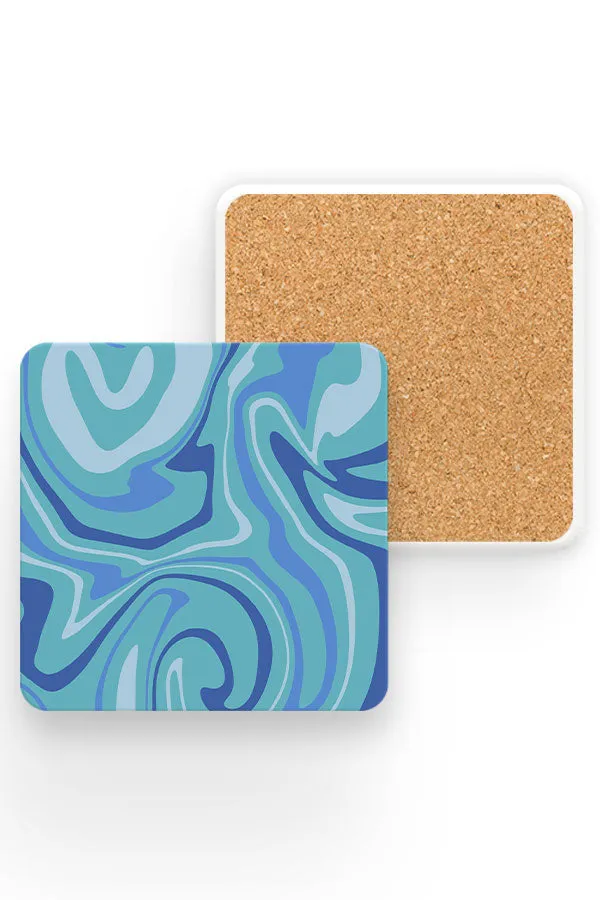 Bold Marble Swirl Drinks Coaster (Blue)