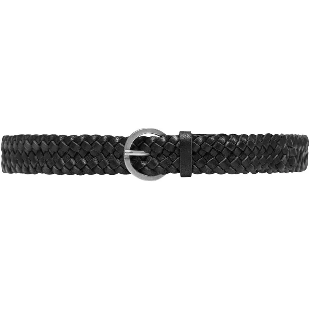 Braided narrow belt in soft leather / 15242 - Black (Nero)