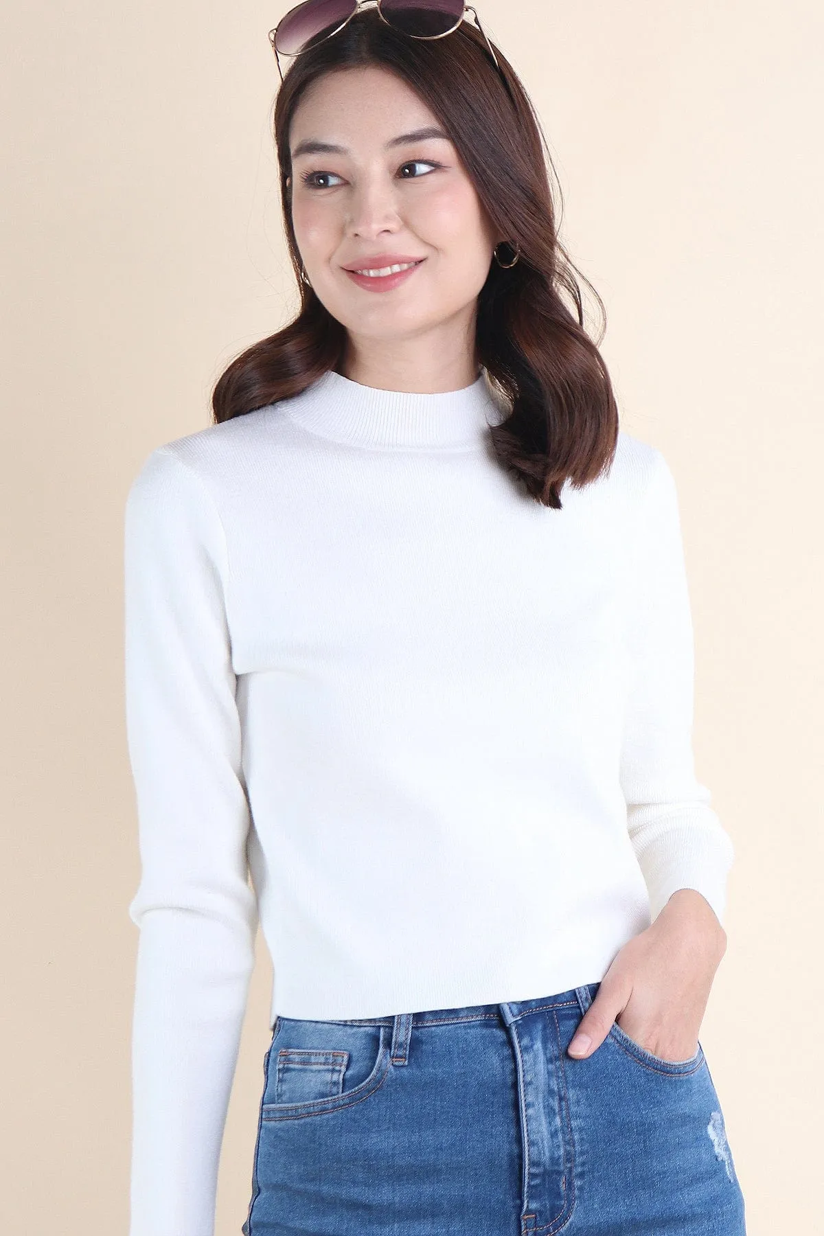 BREN HIGH NECK KNIT TOP IN WHITE