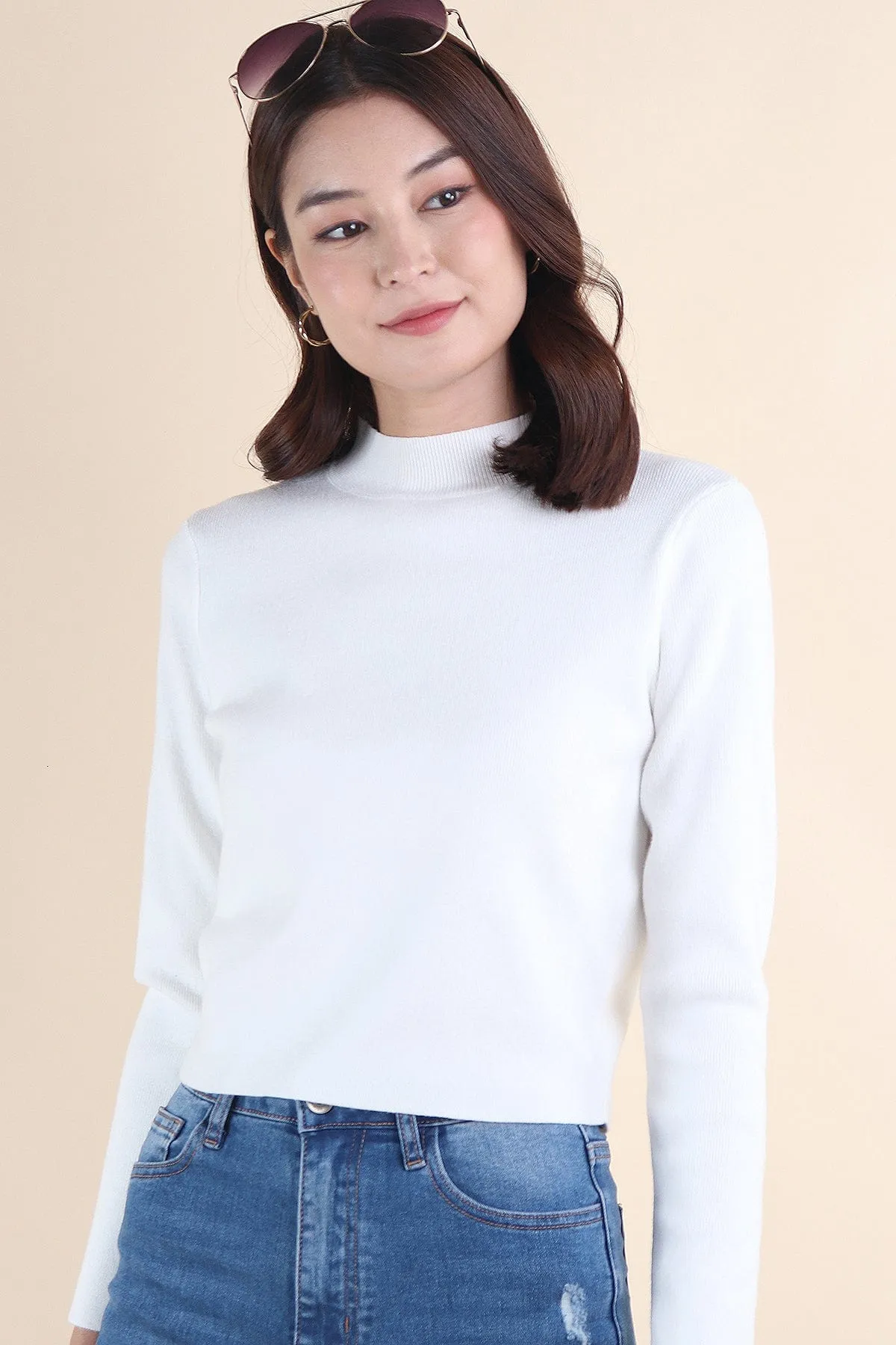 BREN HIGH NECK KNIT TOP IN WHITE