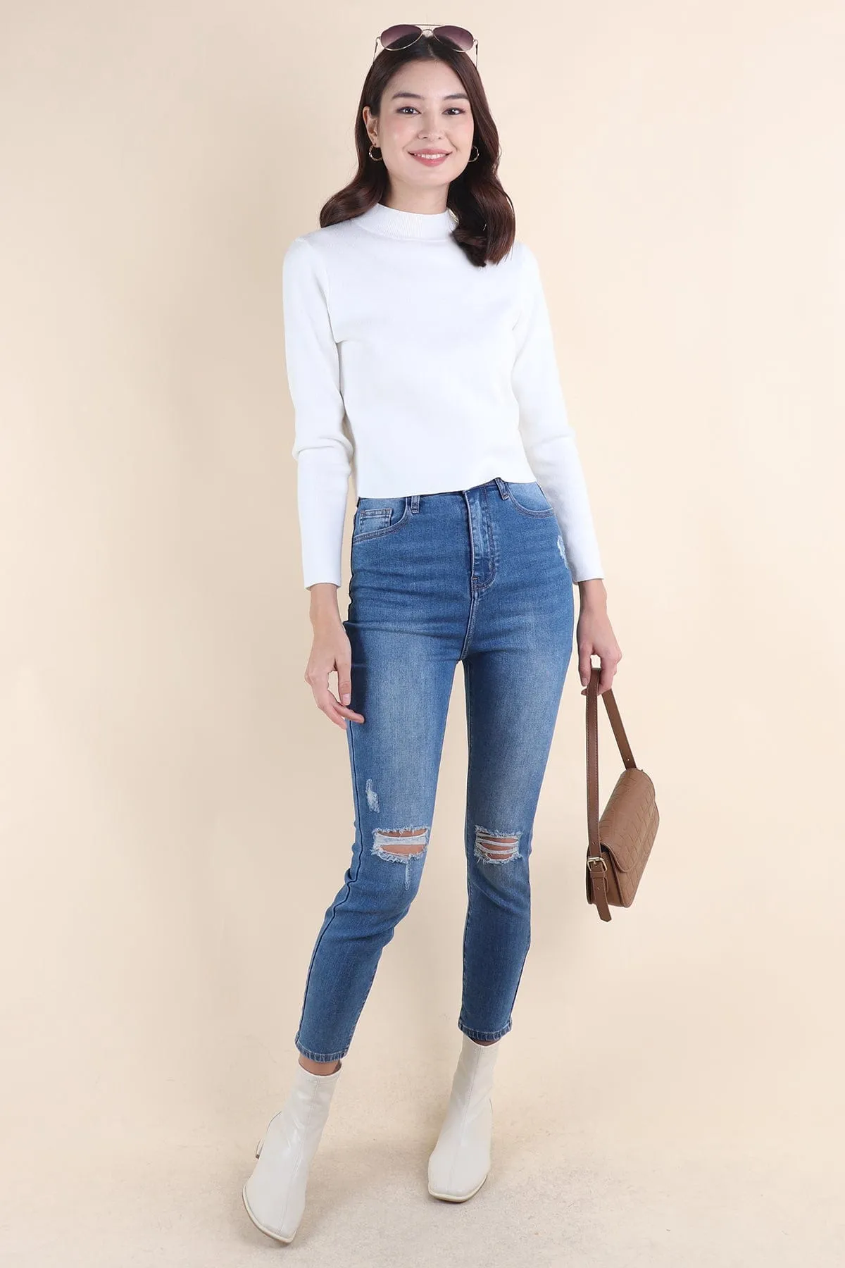 BREN HIGH NECK KNIT TOP IN WHITE