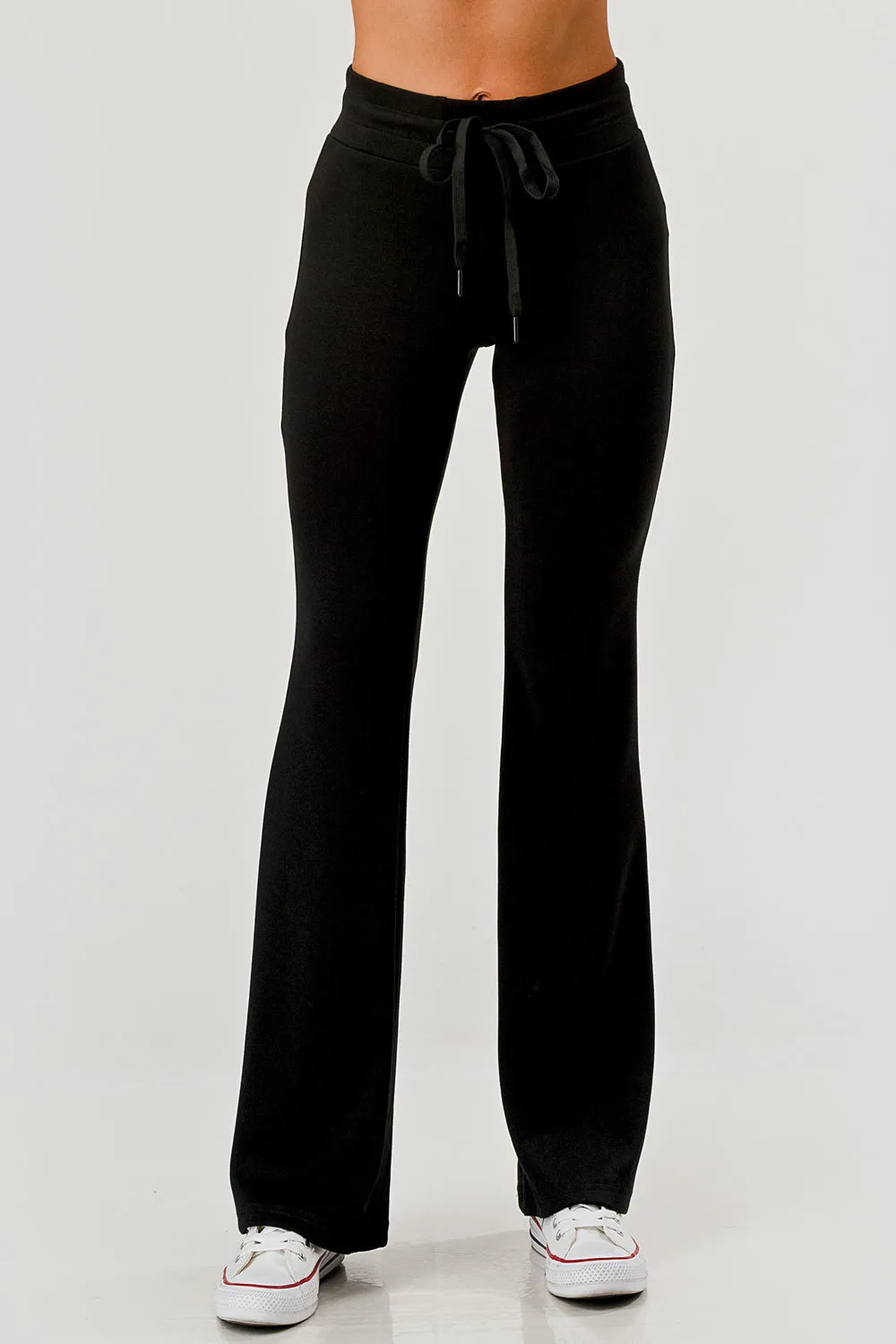 Buttery Soft Drawstring Waist Flare Pants - Black