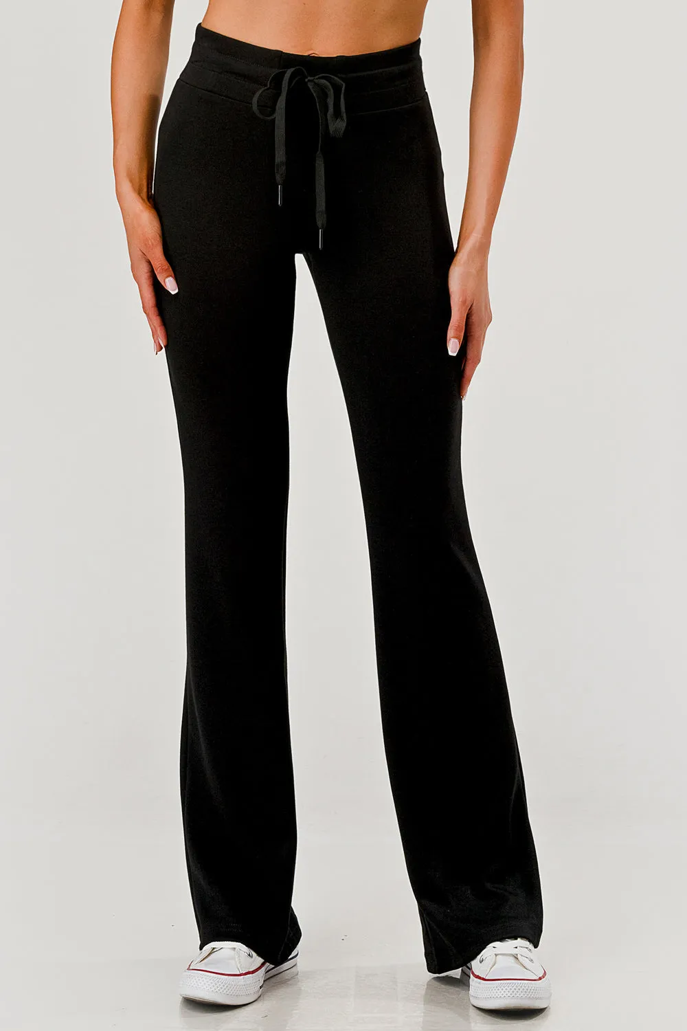 Buttery Soft Drawstring Waist Flare Pants - Black