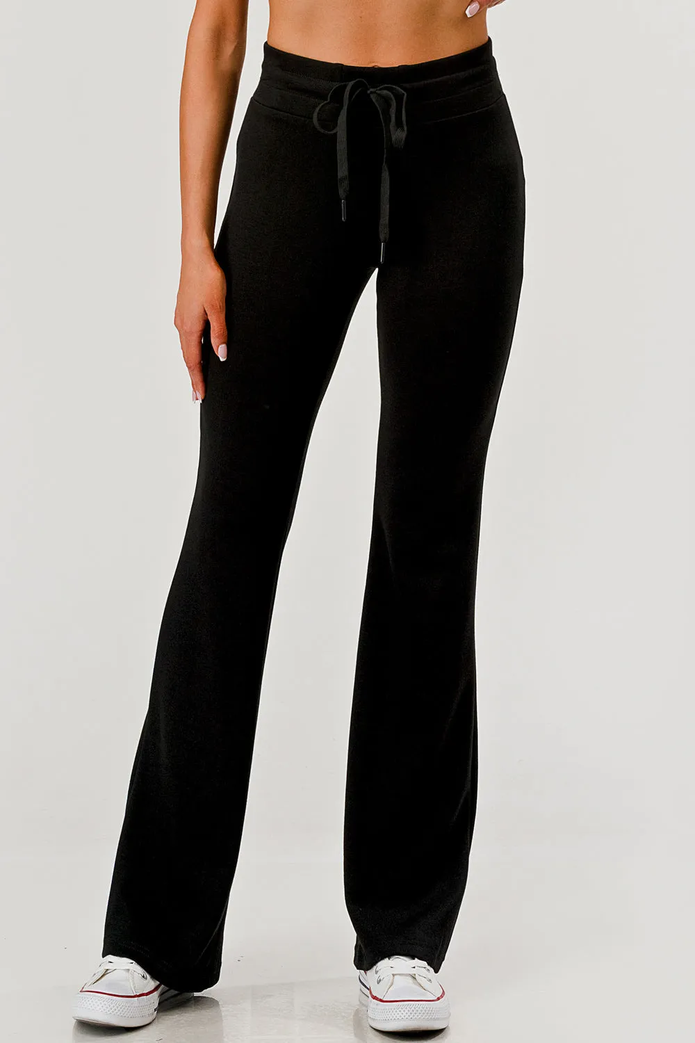 Buttery Soft Drawstring Waist Flare Pants - Black