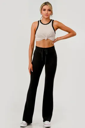 Buttery Soft Drawstring Waist Flare Pants - Black