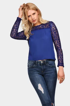 Cobalt Royal Blue Lace Sleeve Top