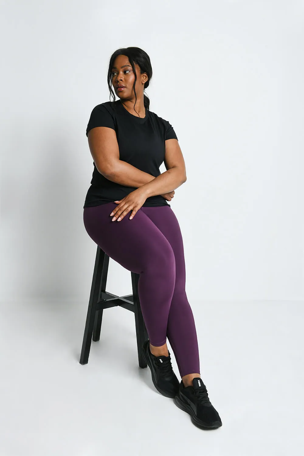 Curve Focus High Waisted Sports Leggings - Mulberry Plum