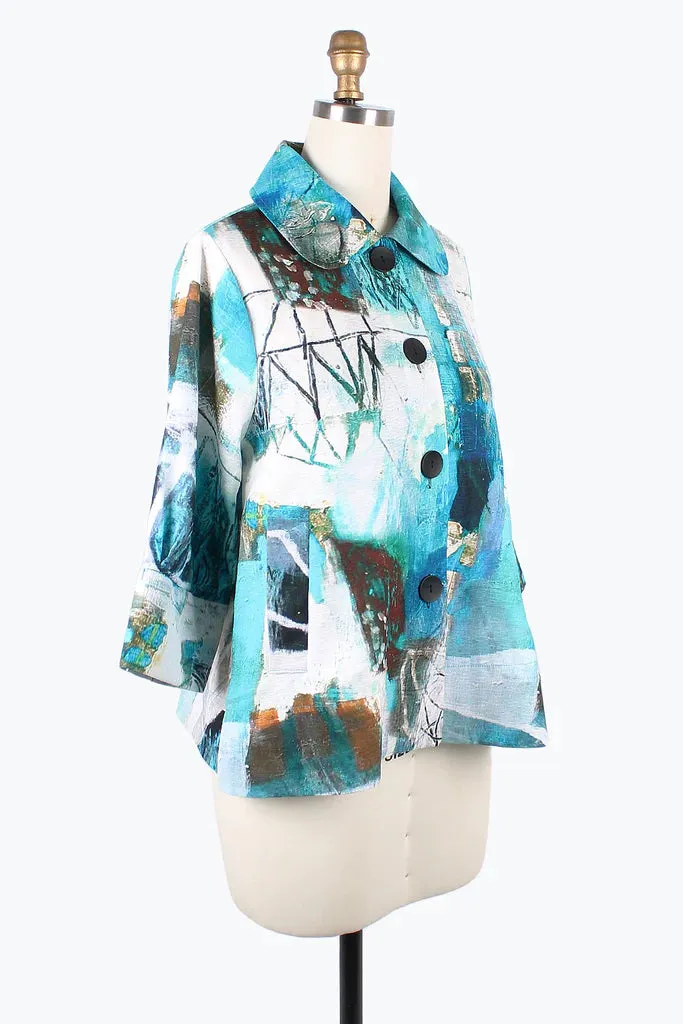 DameeOil Painting Wide Bal Collar Jacket 4877-TURQ