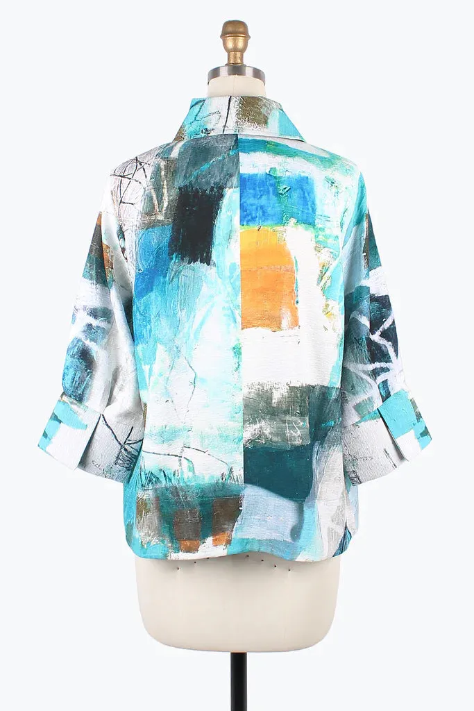 DameeOil Painting Wide Bal Collar Jacket 4877-TURQ