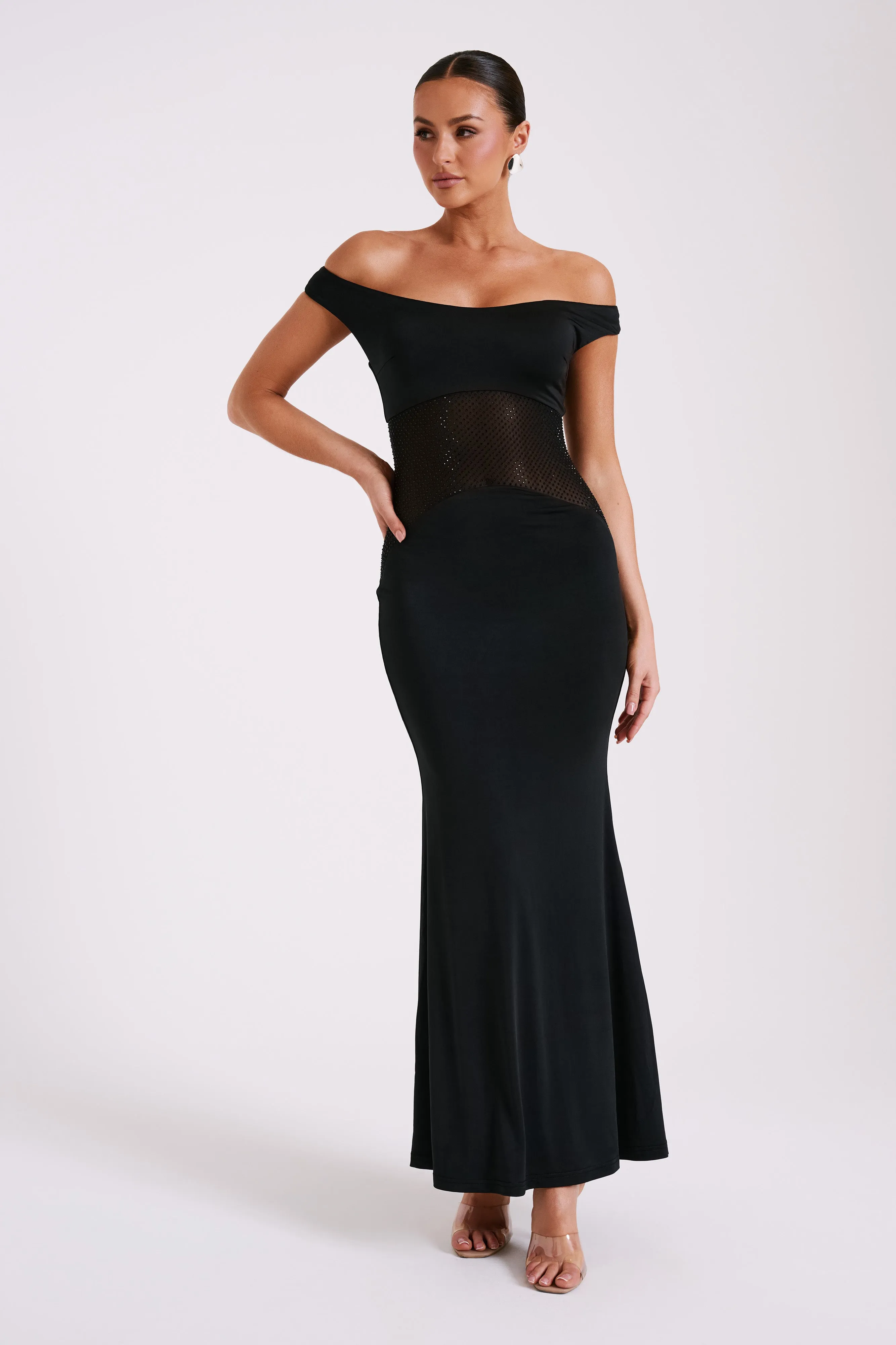 Black Maxi Dress with Diamante Embellishments by Desmond Slinky